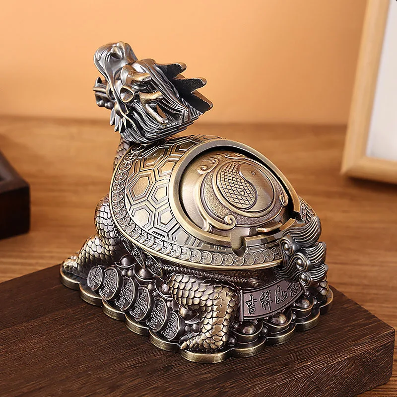 

Креативная пепельница в виде черепахи-дракона, ветрозащитная пепельница для дома, гостиной с крышкой, устойчивая к падению, большая вместительная пепельница