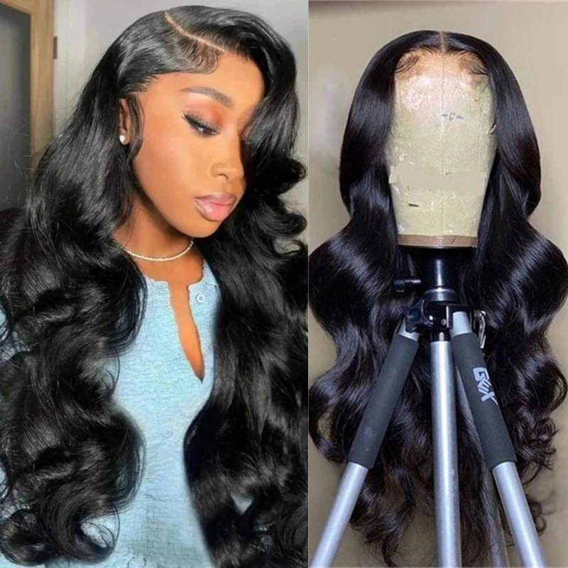 

Alimice Glueless 4x4 Lace Closure Wig Brazilian Body Wave Human Hair Natural Black HD Transparent Lace Hair Wig