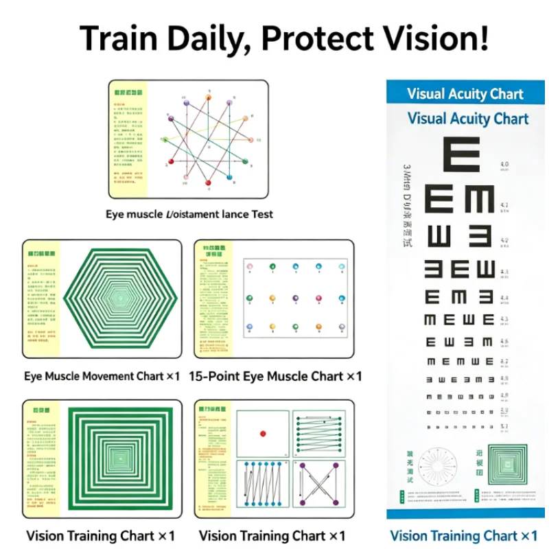 Vision Training Chart Set Eye Muscle Enhancement Distance Viewing Exercise Myopia Hyperopia Amblyopia Astigmatism Test Poster