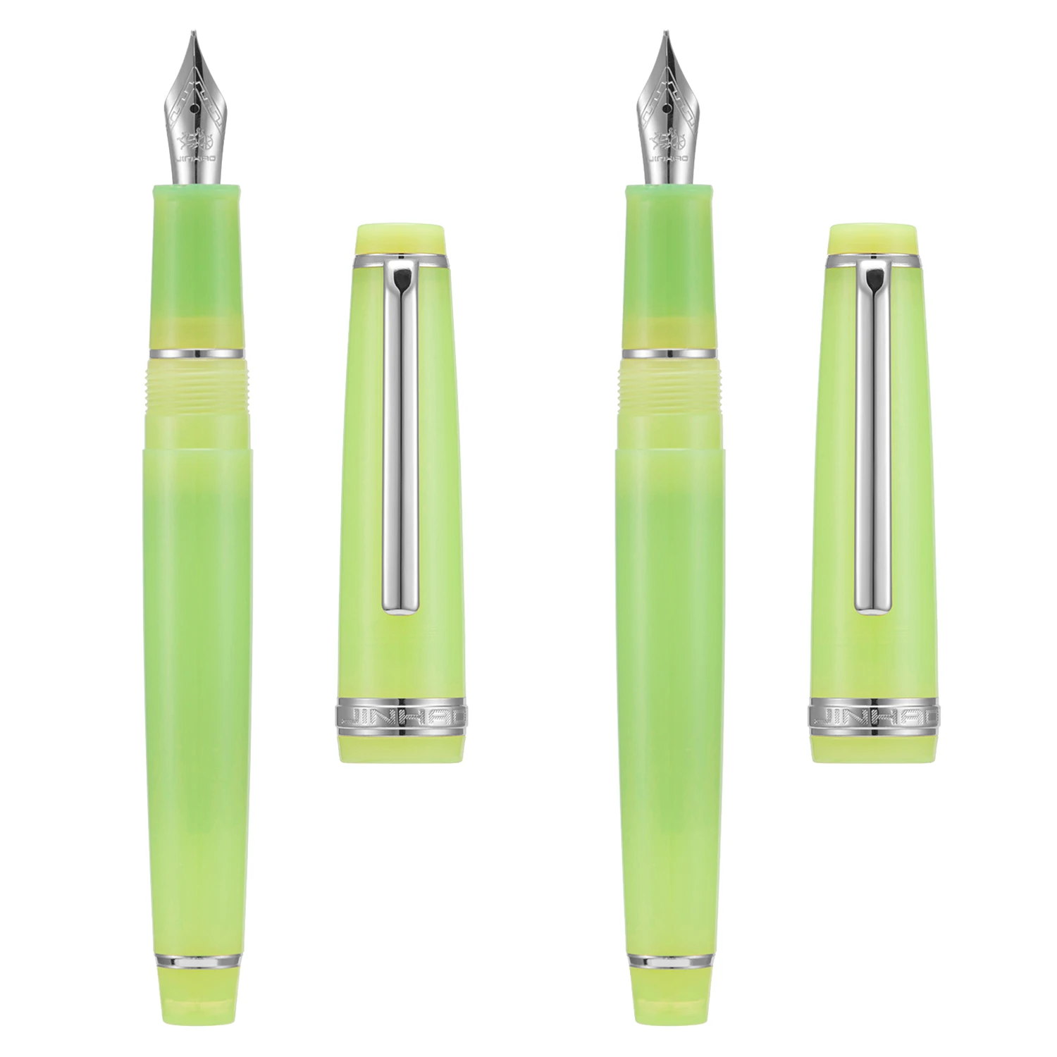 

2 PCS Jinhao 82 Resin Fountain Pen EF& F Nibs Writing Set with Ink Converter, Transparent Green with Silver Clip