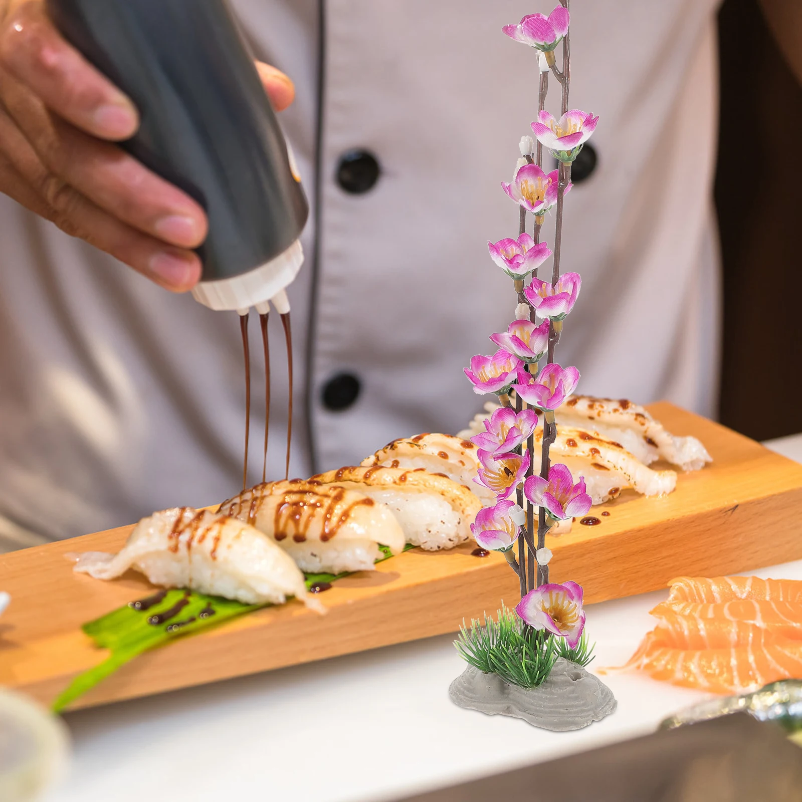 

Realistic Blossom Decorsushi Plate Ornament Ice Food Tray Decoration Long Lasting Fake Flower Dish Sashimi Bowl Blossom Fake