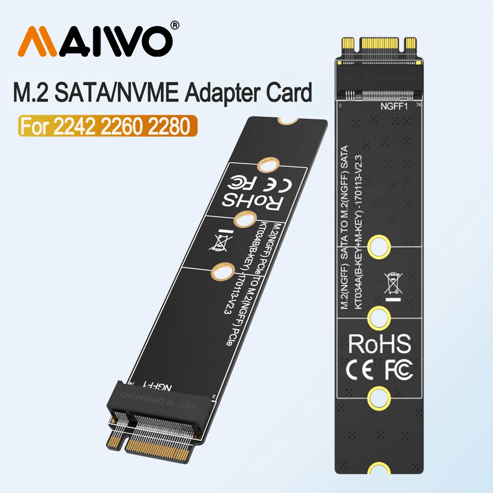 بطاقة محول تحويل MAIWO M.2 SSD إلى M.2 SATA NVME SSD لـ PCIe NVMe SSD وPCIe SATA NGFF SSD تدعم 2242 2260 2280 مم SSD