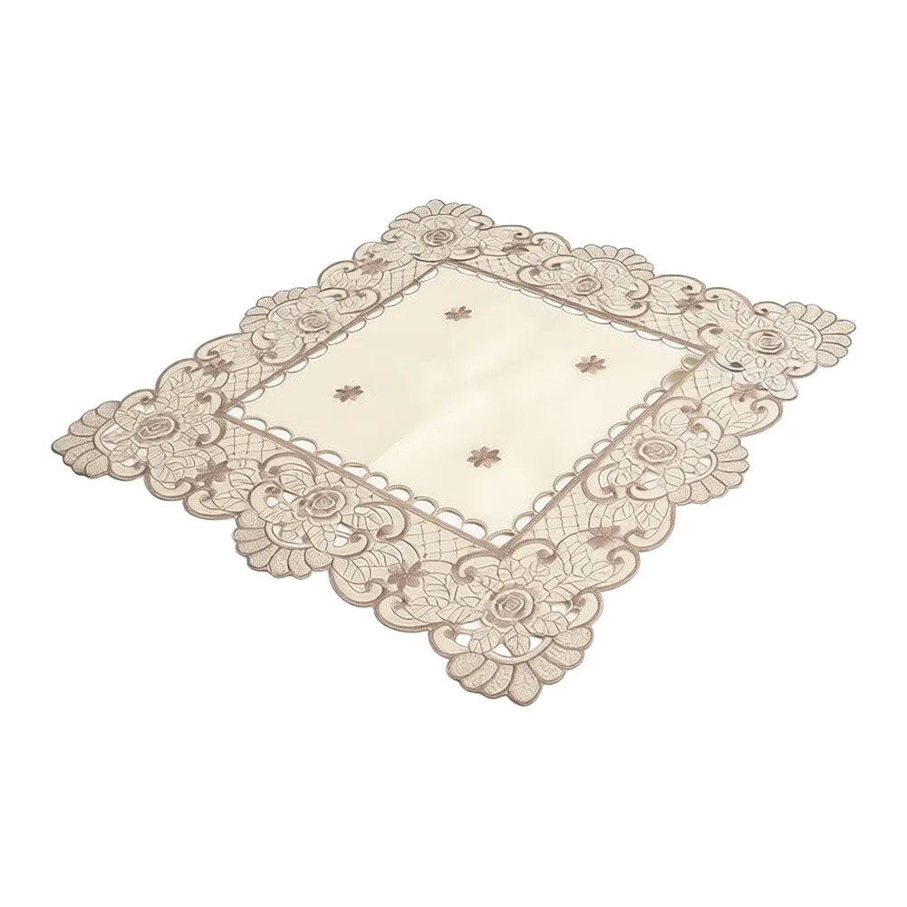 2 Pcs Square For Table Cover with Hollow Lace Trim and Embroidered Design Intended for Flexible For Table Decoration Use