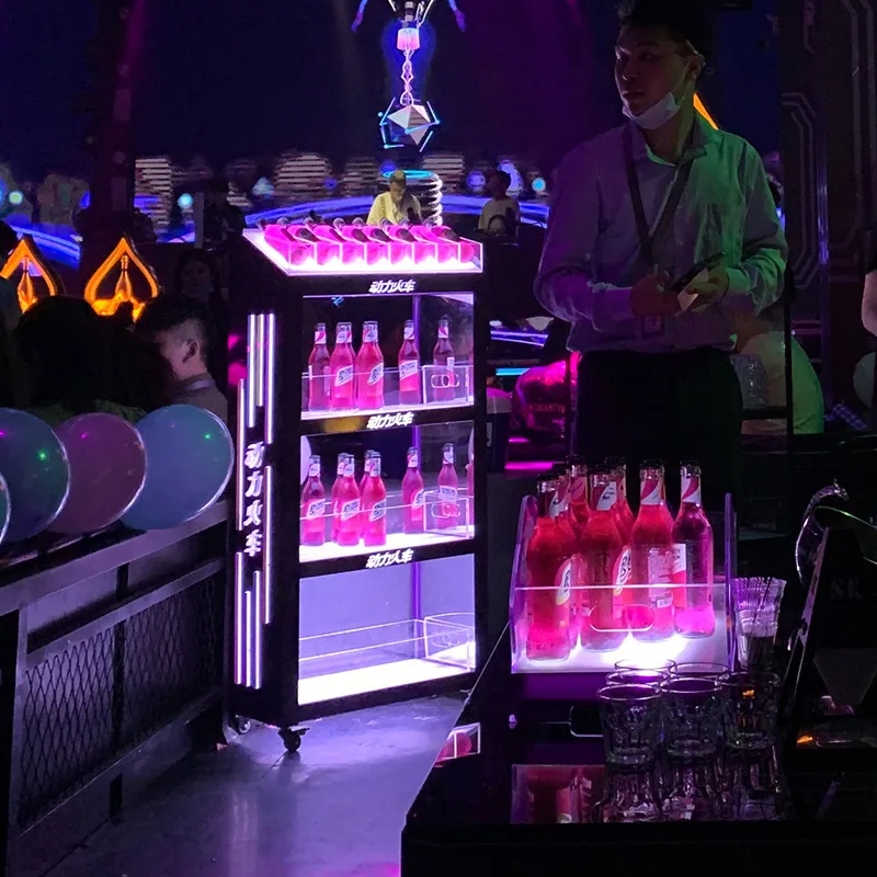 Bar Luminous Wine Cabinet KTV Red Wine and Foreign Wine Mobile Display Cabinet Night Champagne Cocktail Luminous Display Rack