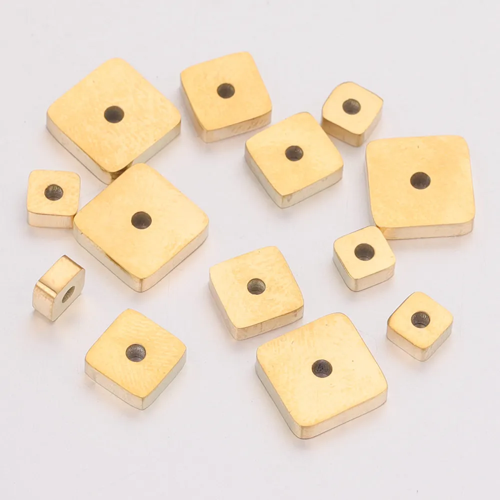 10Pcs/Lot 8 6 4 Hole 1mm Stainless Steel Gold Color Square Charms Flat Spacer Beads for Needlework Jewelry Making Materials Bulk