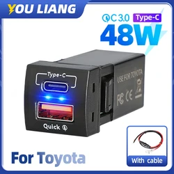 48W Fast Charger QC3.0 USB Type-C PD 12V For Toyota Corolla Car Mobile Phone Accessories Power Socket Adapter Quick Charging