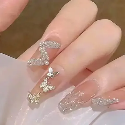 10 szt. DIY Ozdoby do Paznokci 3D Srebrne Motyle Błyszczące Cyrkonie Wiertła do Paznokci Akcesoria do Manicure