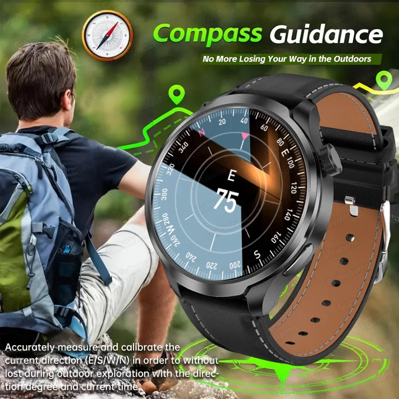 

Новинка 2024, умные часы с Bluetooth и HD-экраном 1,85 дюйма, мужской GPS-компас, спортивный фитнес-монитор здоровья, NFC BT, водонепроницаемый браслет для звонков