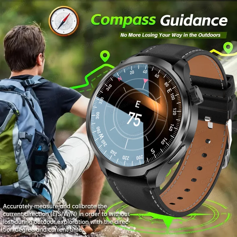 2024 New 1.85 Inch HD Bluetooth Call Smart Watches Men GPS Compass Sports Fitness Health Monitor NFC BT Call Waterproof Bracelet