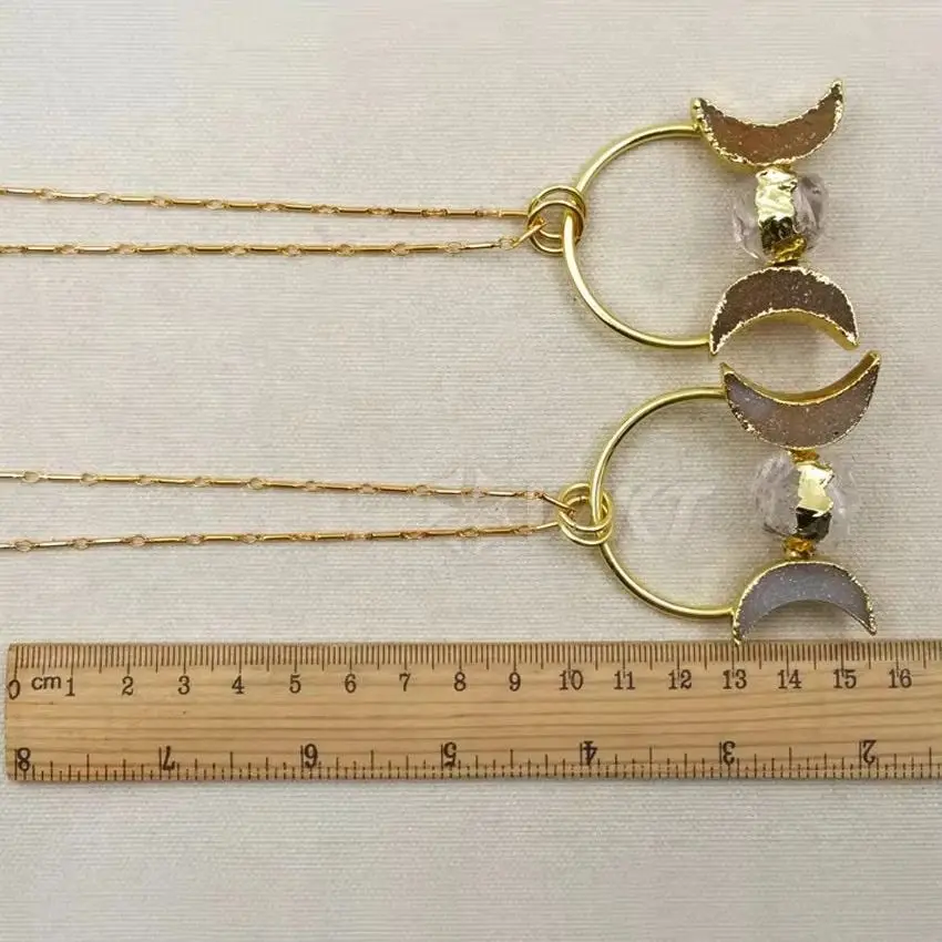 WT-N1075 WKT Fashion Druzy Stone And Natural Round Shape Stone Unique Shape Pendant Necklace For Women Necklace
