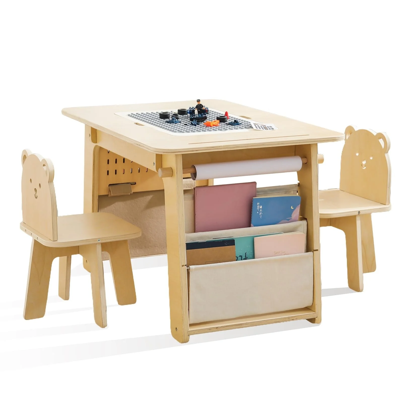 US- 3 in 1 Wood Activity Table and Chair Set Kids Study Play Desk W/ Storage