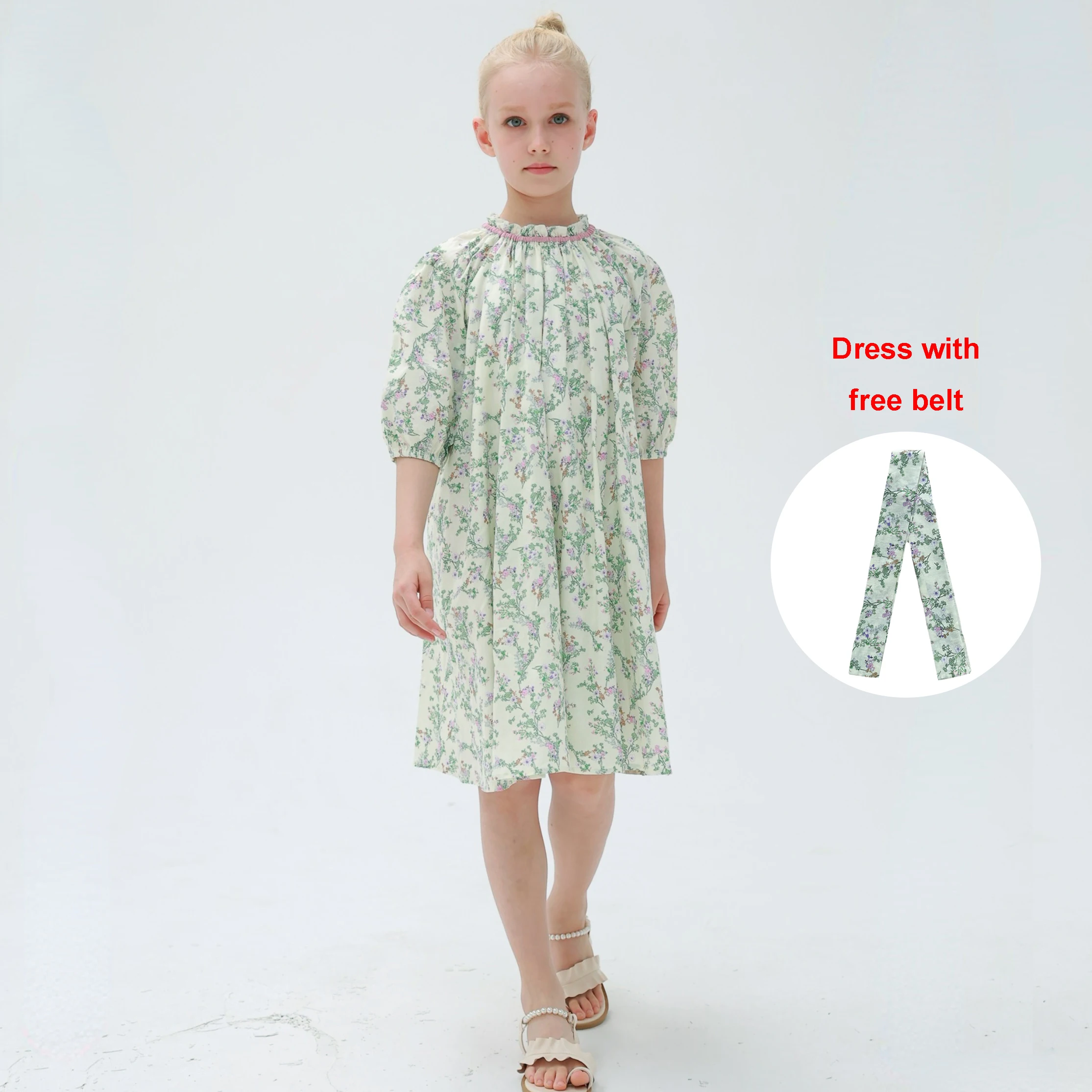 Lavender Big Bust Loose Dress, Big Bust Baby Set, Normal Bust Teen Set,2023 Summer Clothes with Lining Kids Floral Cotton, #7304