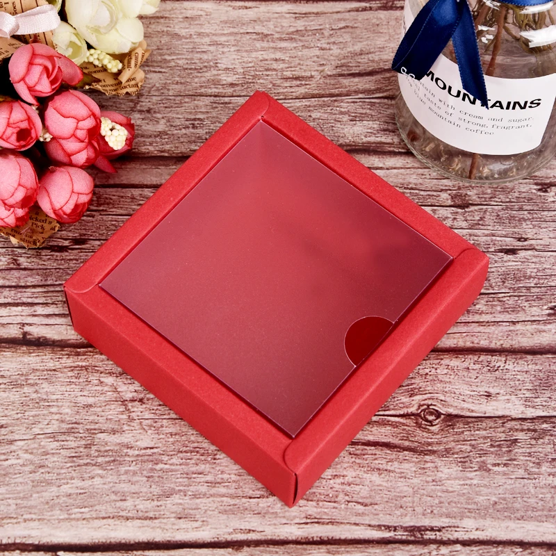 20pcs Kraft Box with Transparent Cover Carton Box Packaging for Business Party Wedding Candy Box for Guests Christmas Boxes