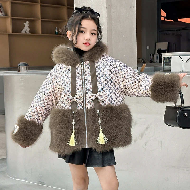 2025 Winter Children's Sparkling Fur Coat Cartoon Rabbit Girl's Cotton Coat Imitation Fur Rabbit Hair Boy's Jacket