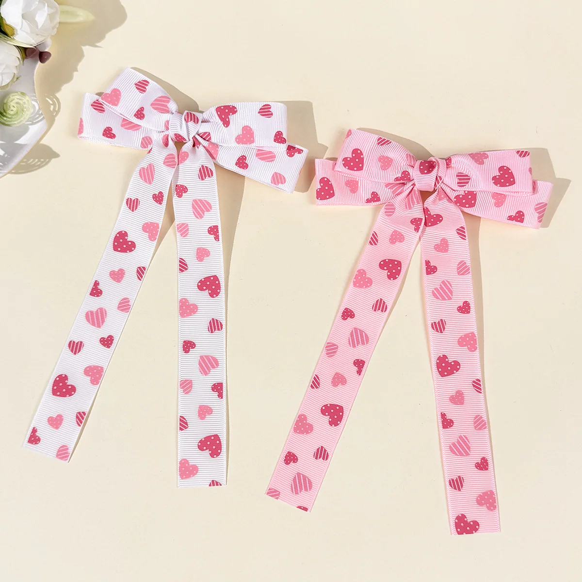 36PCs Long Tassel Heart Printed Bow Hair Clips Bulk Pack Valentine's Day Theme Girls Women Hair Accessories Kids Headwear