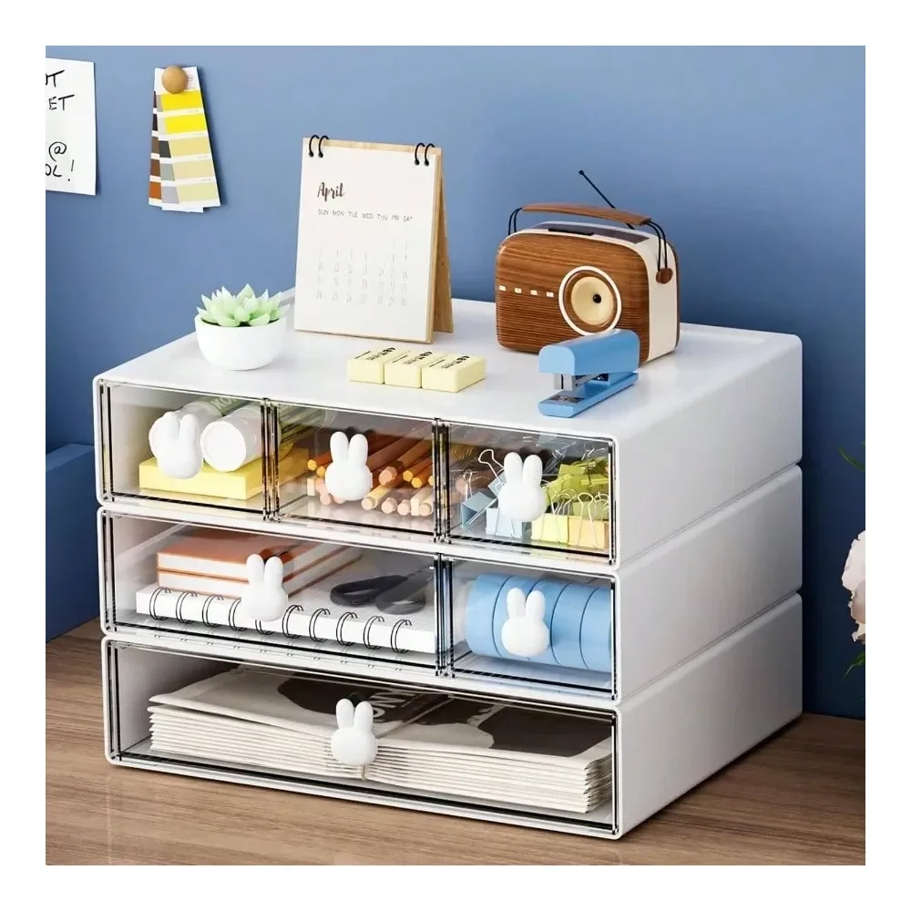 

Органайзер с 6 ящиками, 3-уровневые штабелируемые пластиковые ящики для хранения, органайзеры и системы хранения для офиса, настольные органайзеры