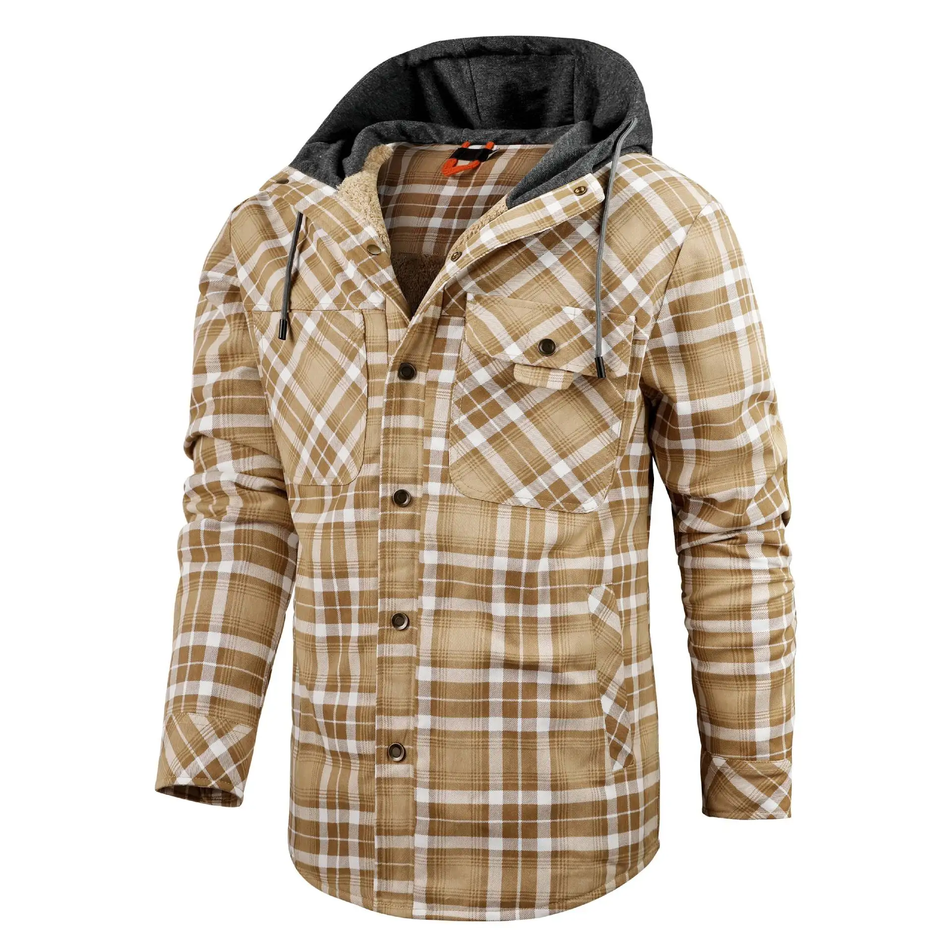 

2025 Man Plush Jacket Winter Thicken Fleece Plaid Long Sleeve Male Outerwear Single-breasted Loose Versatile Men Hooded Coat