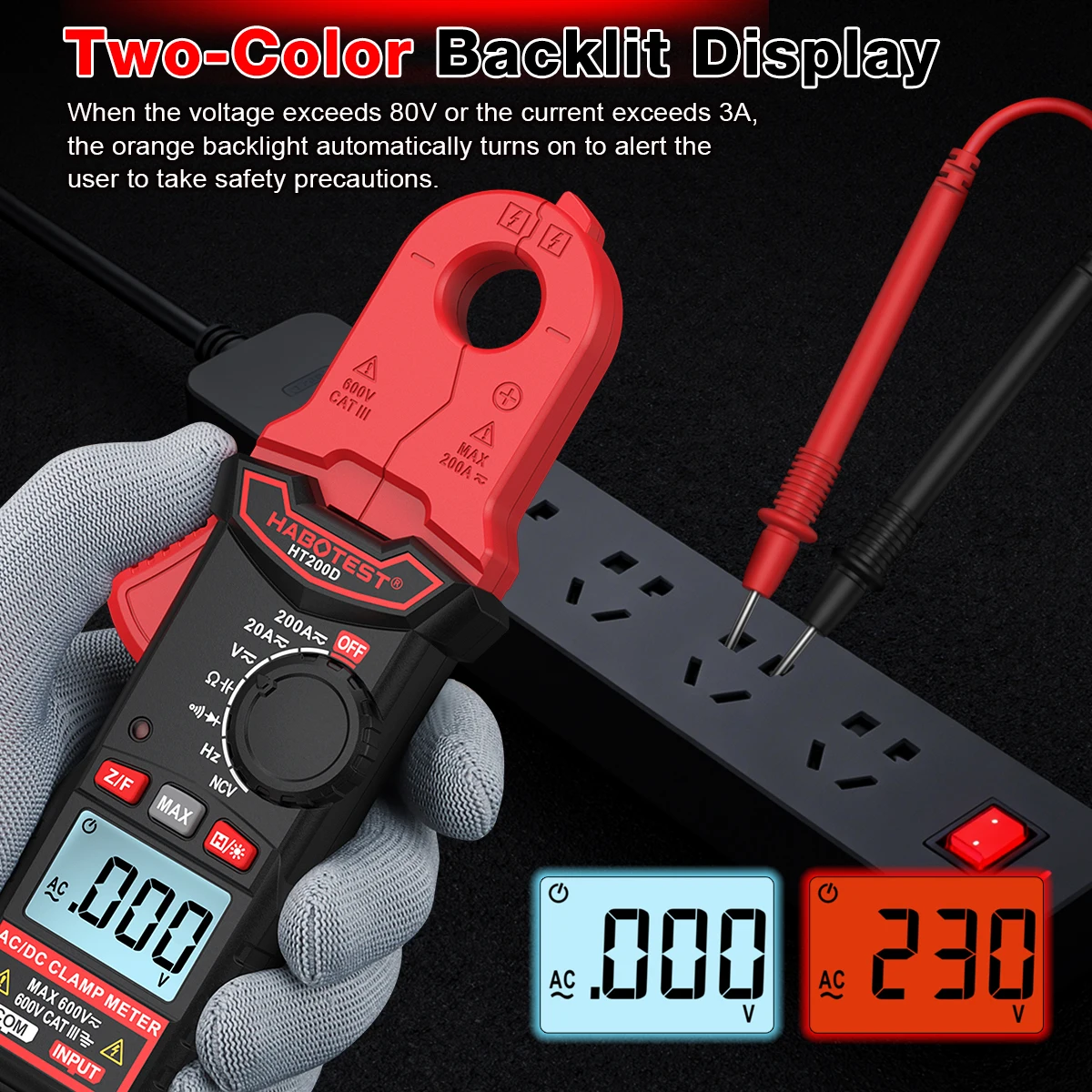 HABOTEST Digitales Zangenamperemeter AC/DC Strom-Spannungs-Tester Multimeter für HVAC Automobil Elektrische Wartung HT200A/D Tester – Detail 14