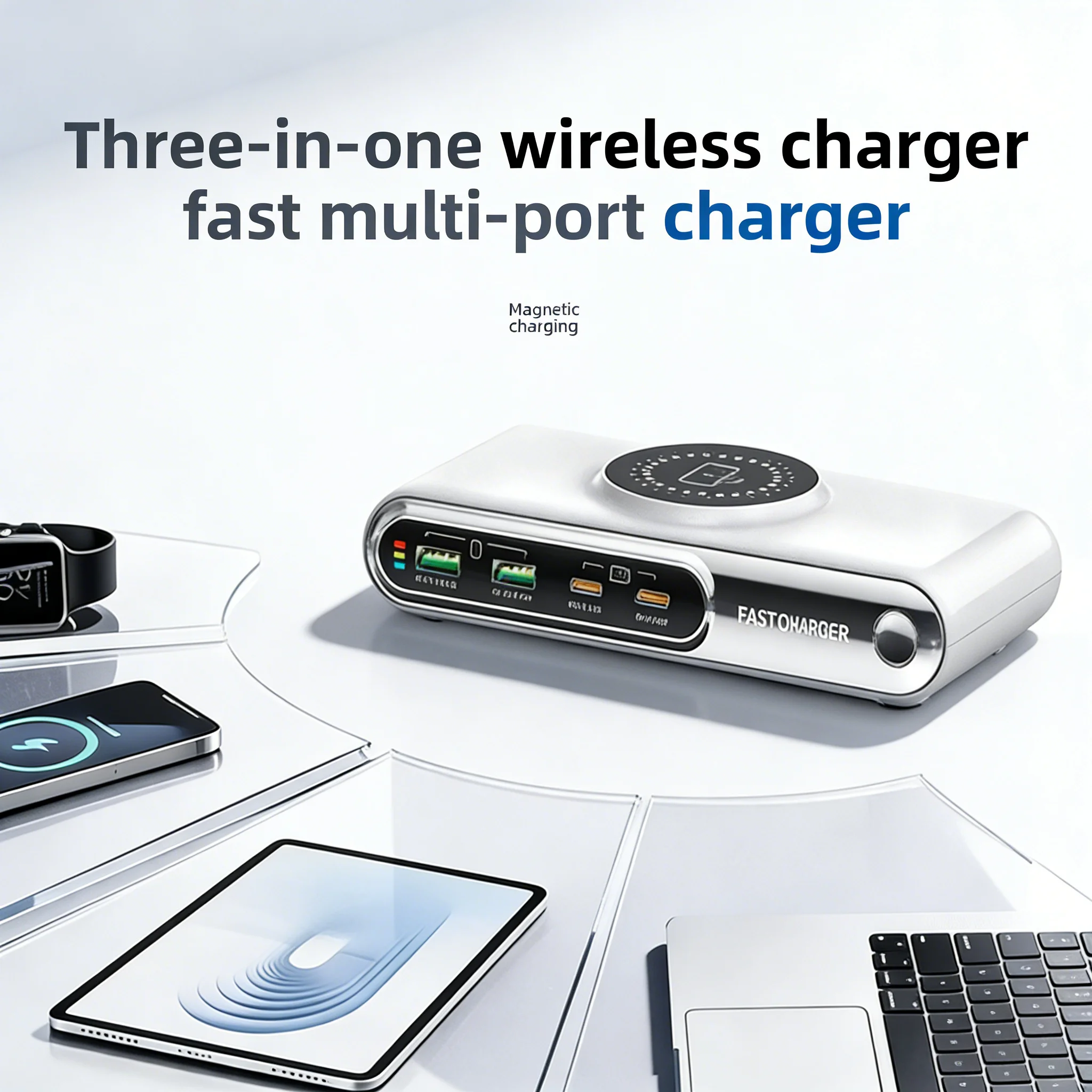 Smart Device Charging Dock,Multi Port USB Wireless Charging Station,Desktop Fast Charger for Phone & Tablet Gadgets