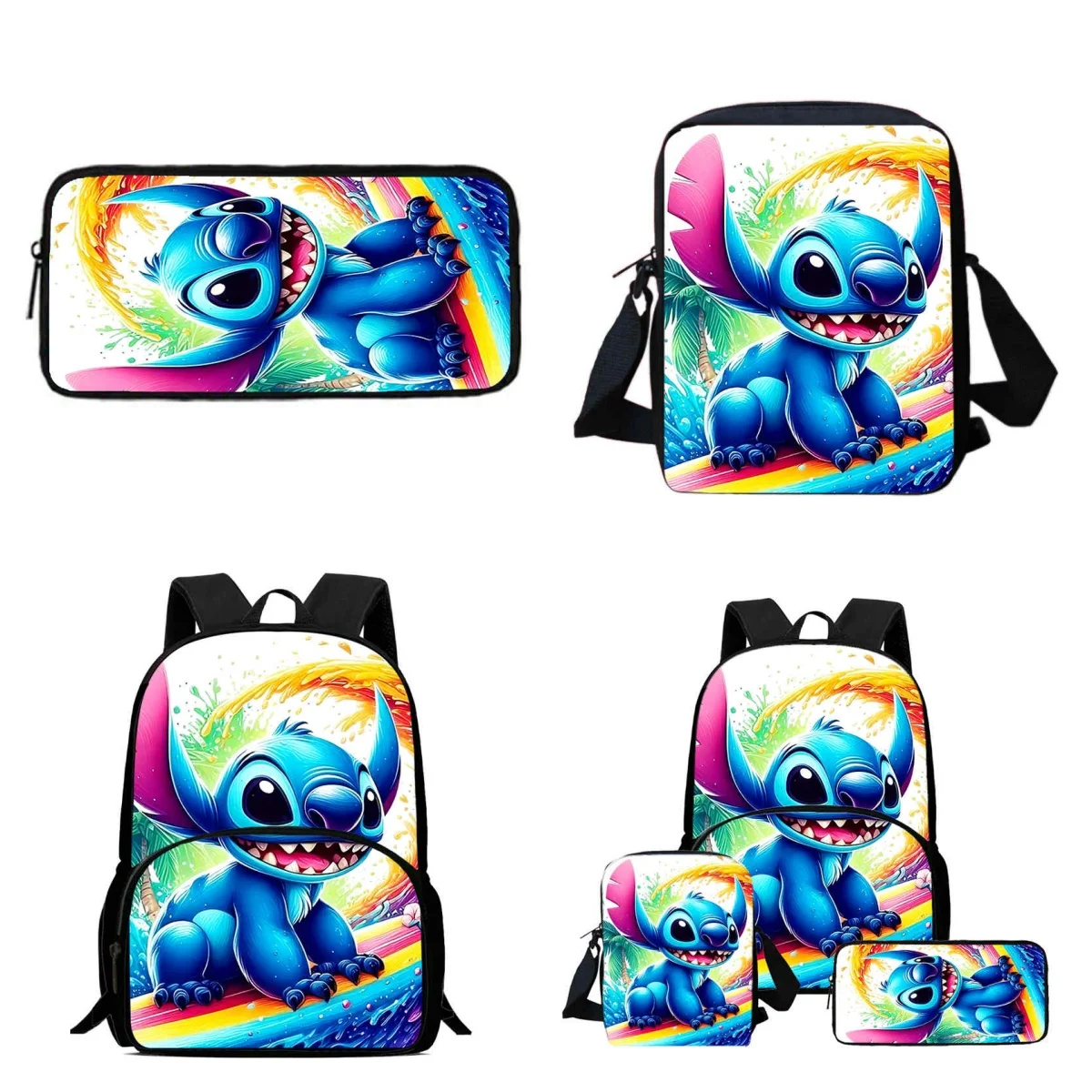 

Набор из 3 предметов Disney Stitch, школьный рюкзак с передней сумкой, сумка через плечо, сумка-карандаш для детей 5–5 лет, школьные ранцы с героями мультфильмов для мальчиков и девочек
