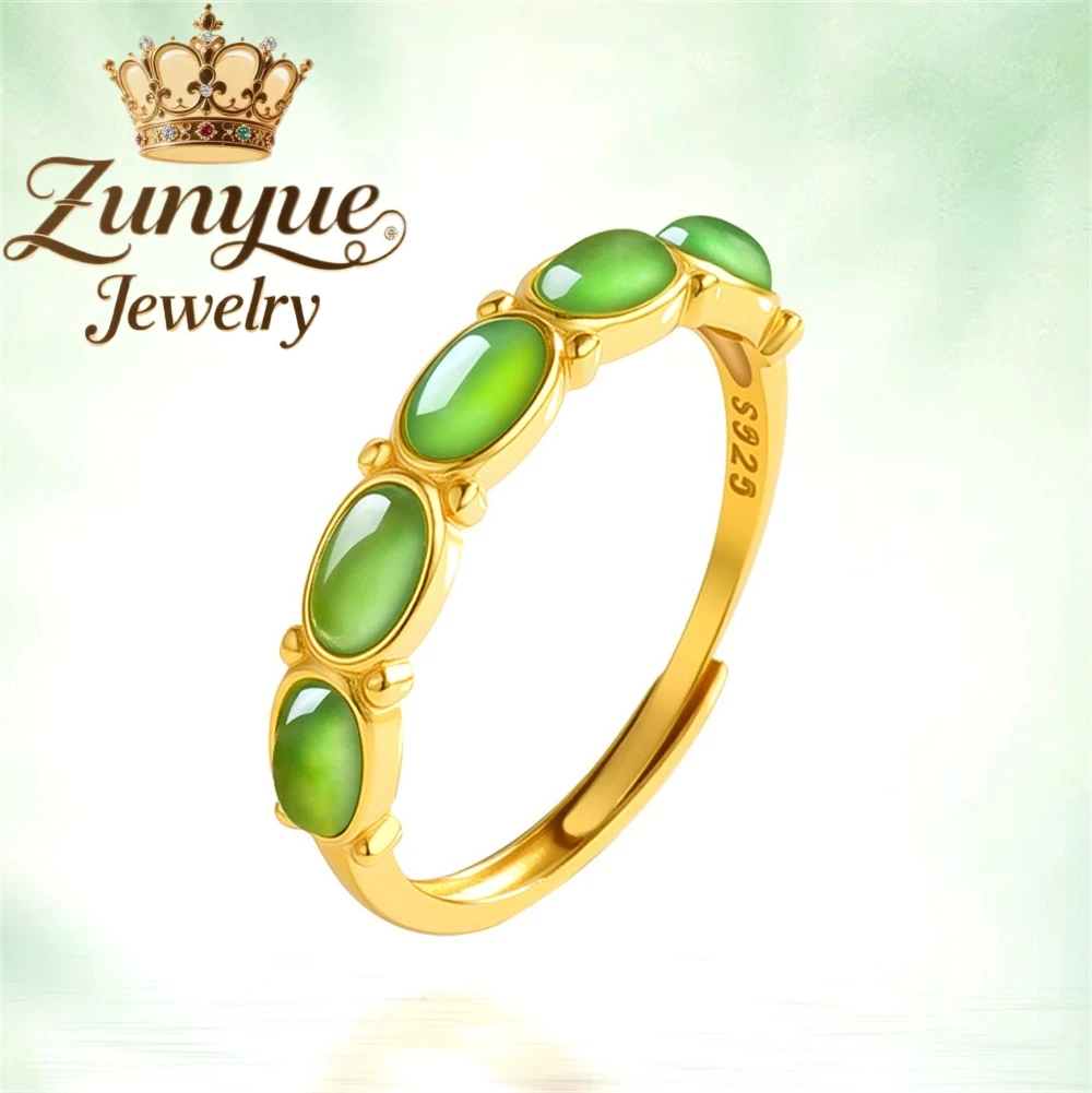 

Genuine Natural Hetian Jade Egg Surface Ring S925 Silver Inlaid Men's And Women's Fashionable Exquisite Ring Adjustable