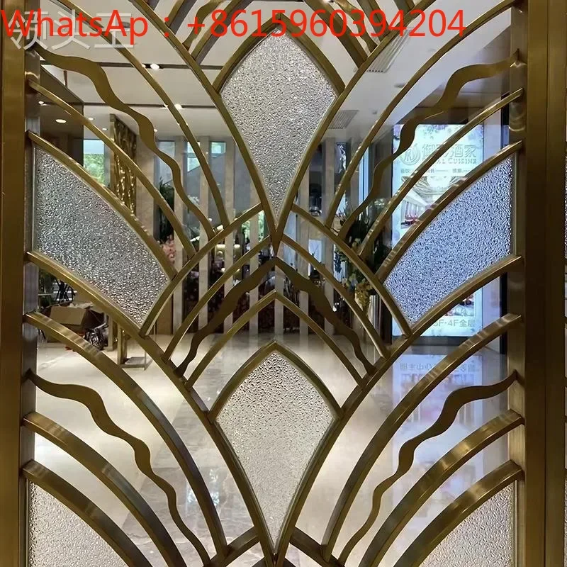 Custom stainless steel crystal pendant screen art glass entry porch partition living room lattice hotel sales office background