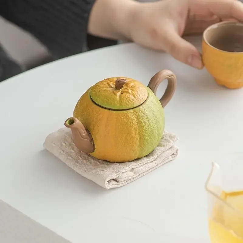 Ugly Orange Shaped Tea Pot with Filter Good Luck Fortune Tea Set for Home Use Coarse Pottery Japanese High-end Drinking Tea Pot