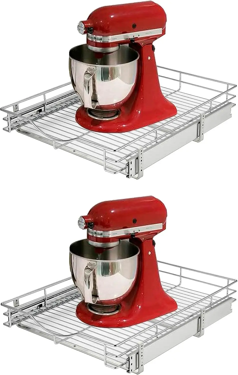 

Усиленная выдвижная полка для шкафа, 17 дюймов (ширина) x 21 дюйм (глубина), металлический органайзер для шкафа, хромированная отделка, комплект из 2 штук