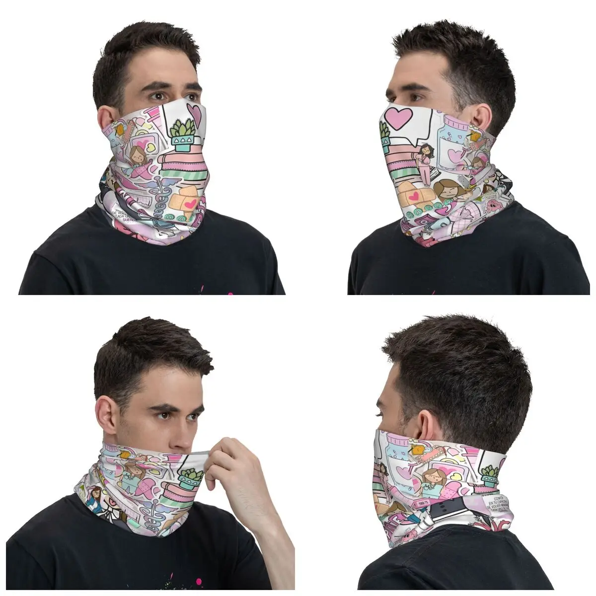 Enfermera En Apuros Nurse Pattern Bandana Neck Gaiter Printed Face Scarf Multifunctional Headwear Riding Unisex Adult Windproof