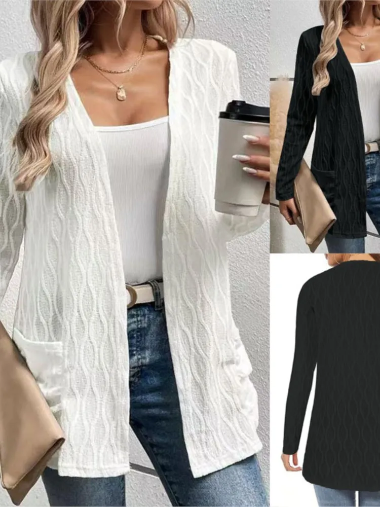 

Autumn And Winter New Hollow Solid Color Home Casual Temperament Commuting Knitted Long Sleeved Cardigan Jacket Women's Clothing