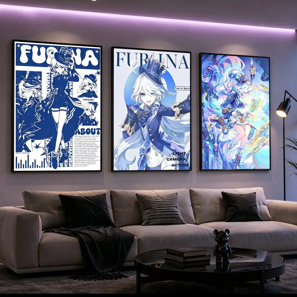 Character Furina Poster Poster HD Printing Cyberpunk Style Wall Art Home Decor For Gaming Room Living Room Bedroom Gift Idea