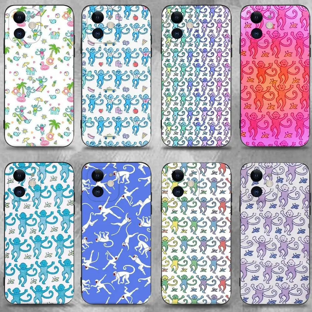 

Preppy Blue Monkeys Pattern Phone Case For iPhone 16,15,14,13,12,11 Plus,Pro Max,XS,X,XR,SE,Mini,8,7,Soft Silicone Black Cover