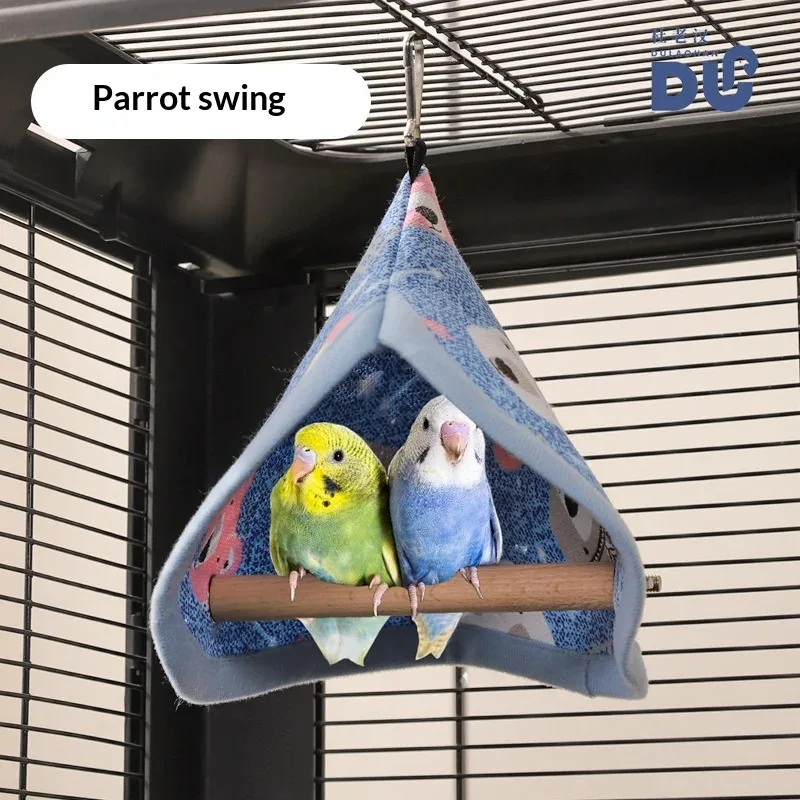 

Parrot Playground - Natural Wood Perch with Swing, Ladder & Chew Toys, for Budgies Cockatiels Lovebirds