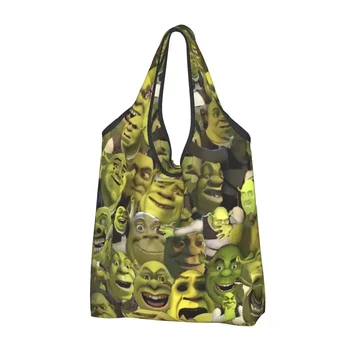 Custom Shrek Grocery Shopping Tote Bags Women Cute American Animation Cartoon Shoulder Shopper Bags Big Capacity Handbag