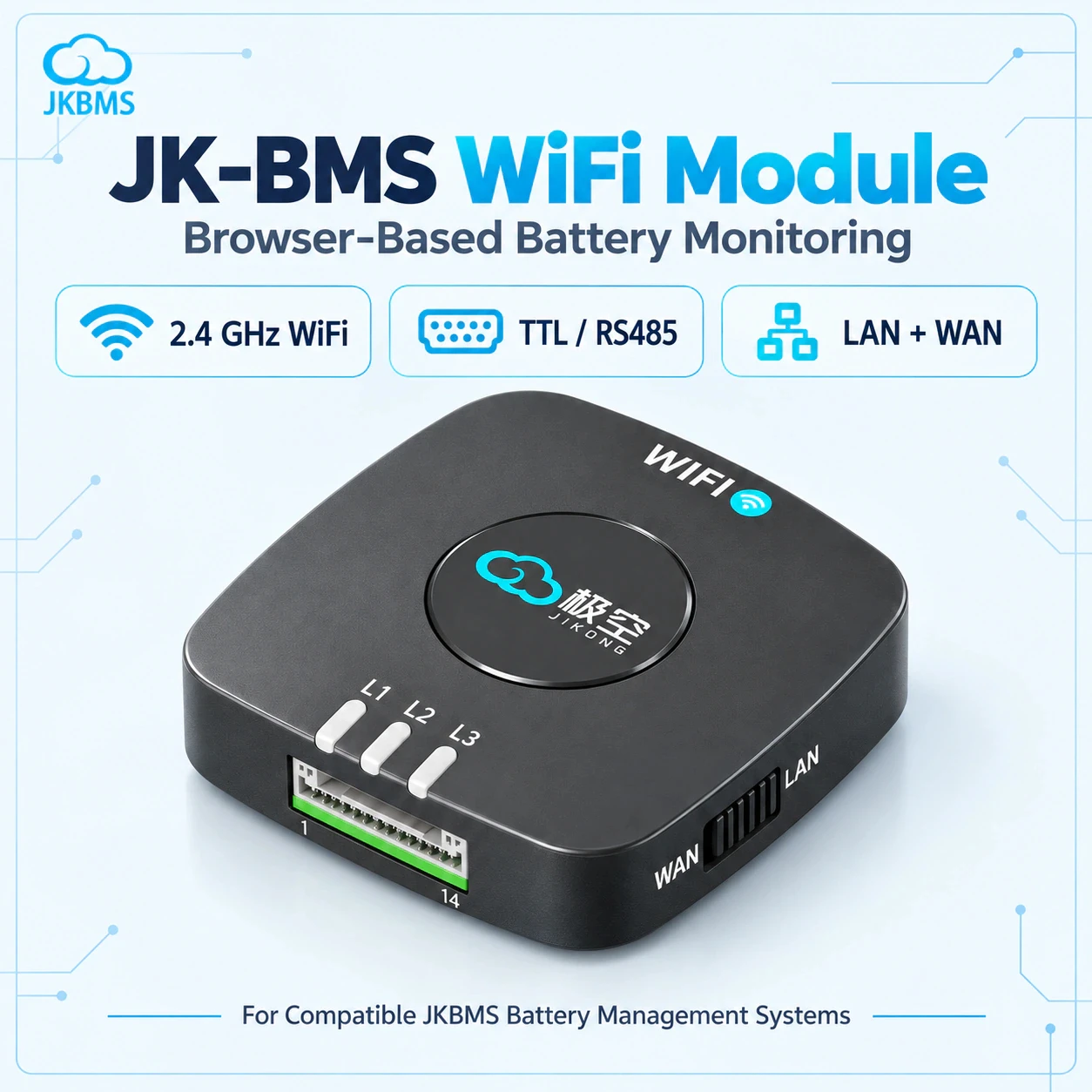 JKBMS Wi Fi Module Remote Monitoring Apply to JKBMS V22 Version Battery Management System RS485 TTL Communicate JIKONG Smart BMS