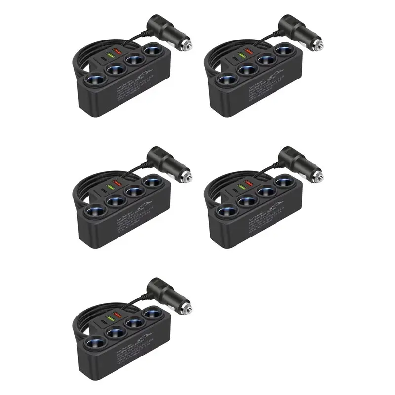

M93K-5X 4-Socket Cigarette Lighter Splitter 12V-24V Phone Power Adapter 120W QC3.0+PD3.1A Car Cigarette Lighter Socket Plug