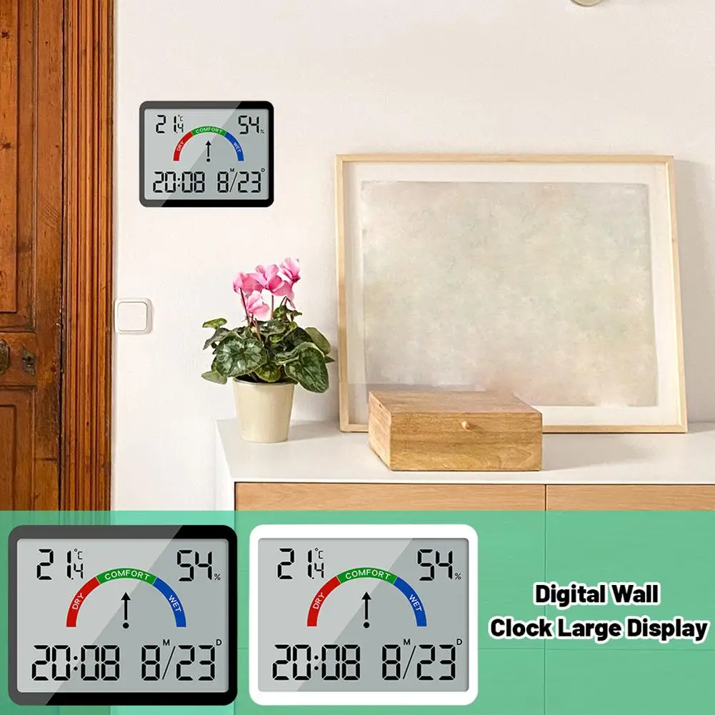 

Digital Wall Clock Large Display, Date & Temperature Humidity Sensing Perfect For Home And Office Use Battery Operated T8K0