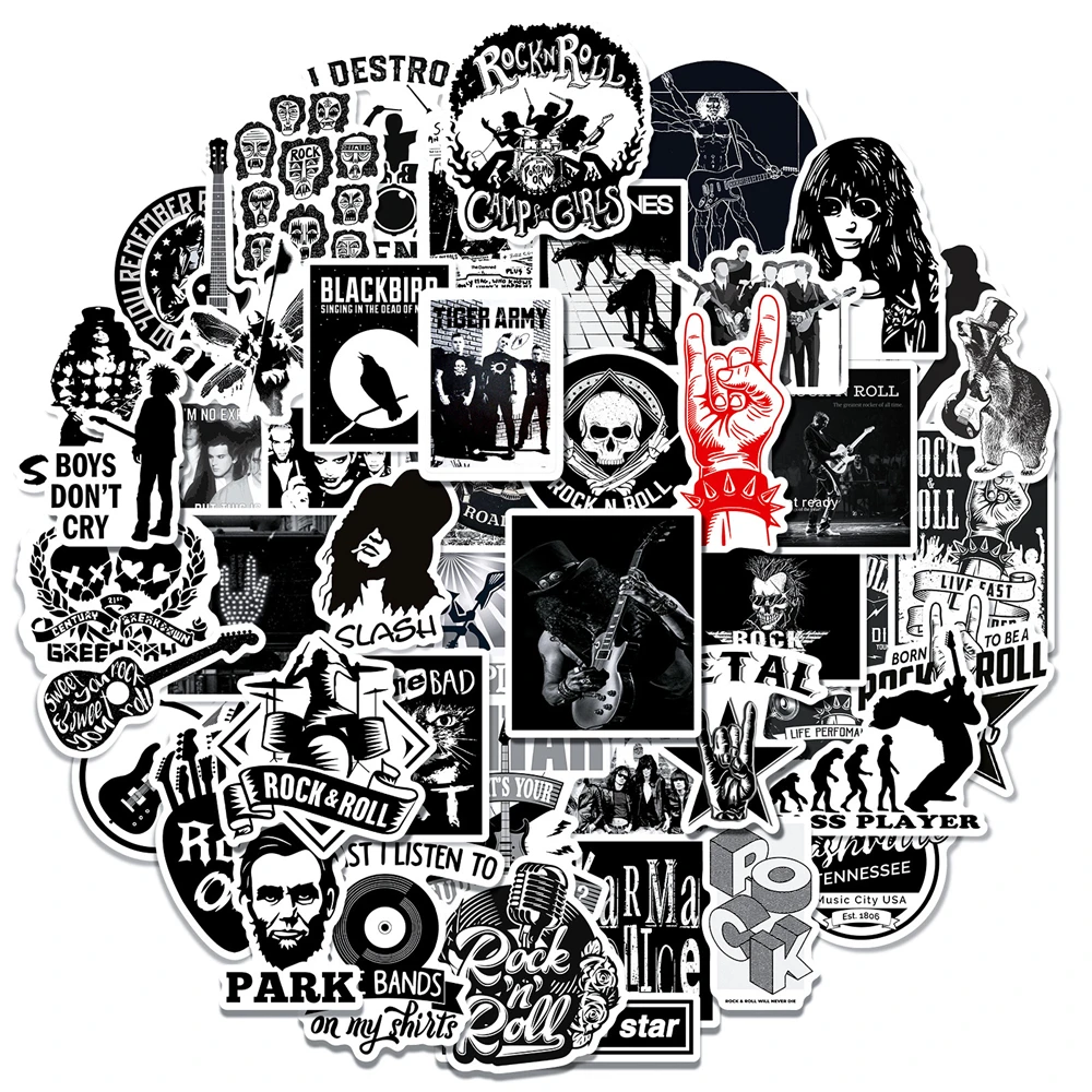 10/30/50PCS Cartoon Metal Rock Black and White Trend Graffiti Sticker Bike Skateboard Car Helmet Laptop Computer Wholesale