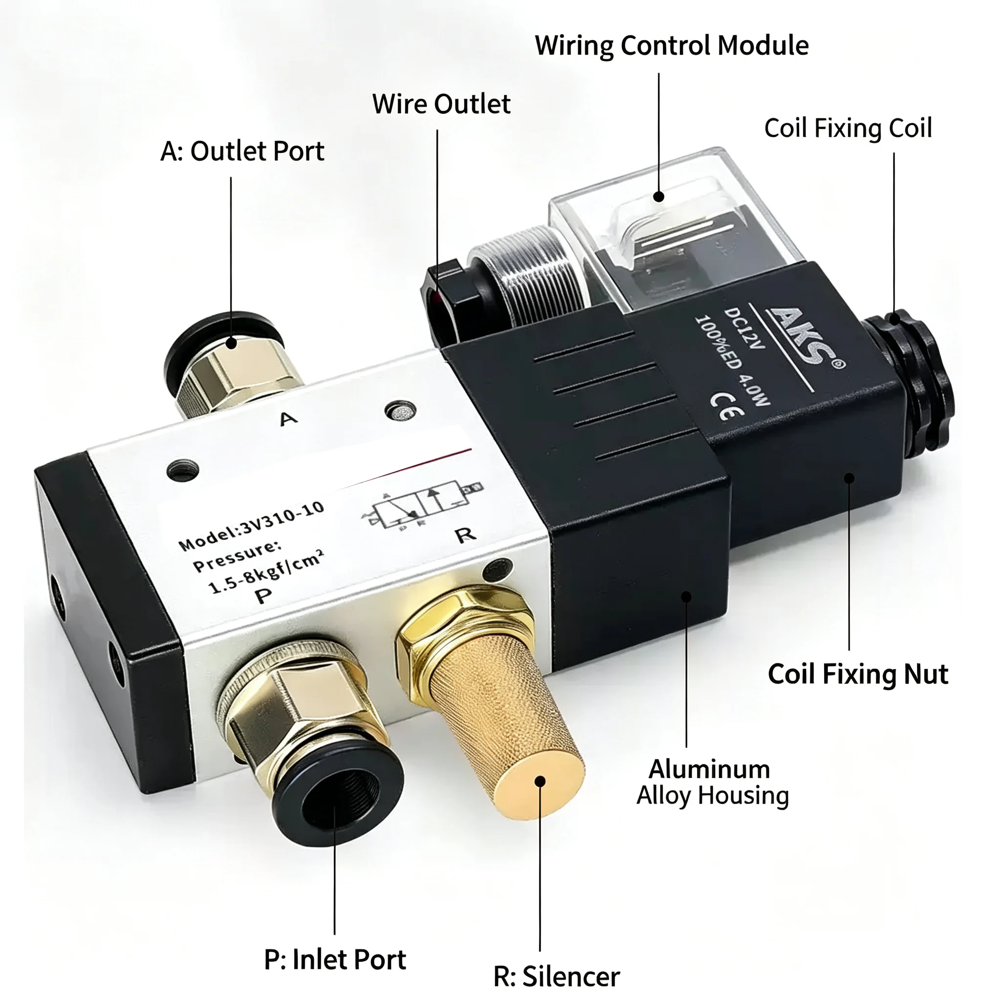 Electric Gas Magnetic Valve Alumium Body 3V110-06 12V 1/8