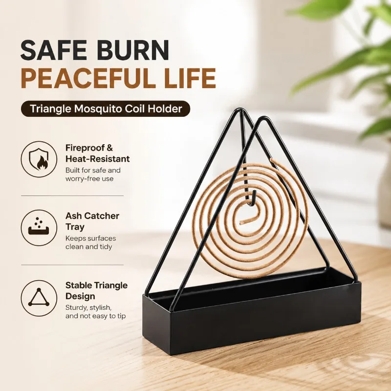 Creative Triangular Mosquito‑Coil Holder, Fire‑Resistant Heat‑Proof Support Rack, Incense Tray Stand Collects Ash Residue