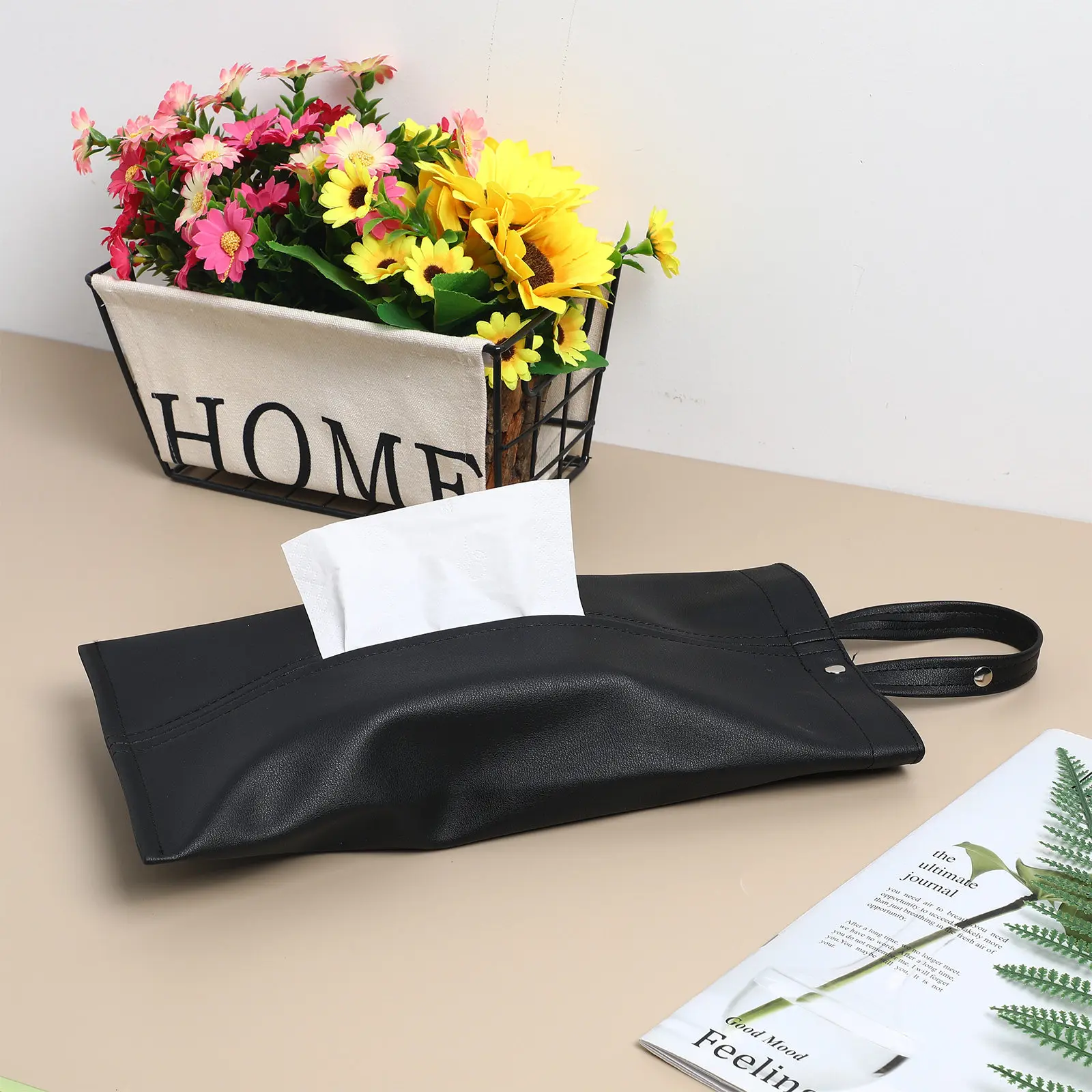 

Tissue Box Holder PU Non-Deforming Car Tissue Case Cover Travel Napkin Storage Holder Car Interior Organizer