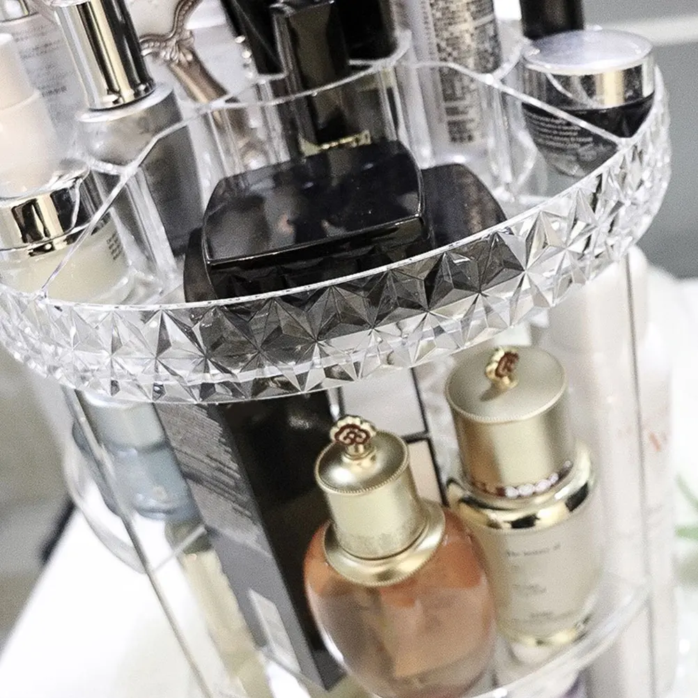 

Large Acrylic Storage Box Diamond Pattern 360 Rotating Stand Desktop Makeup Display Rack Organizer for Women