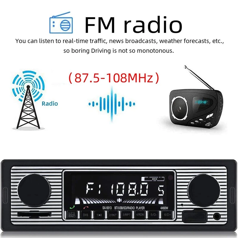 Авто автомобильный радиоприемник Bluetooth винтажный беспроводной MP3 мультимедийный плеер AUX USB FM 12 В классический стерео аудиоплеер автомобильный электрический-ABDQ