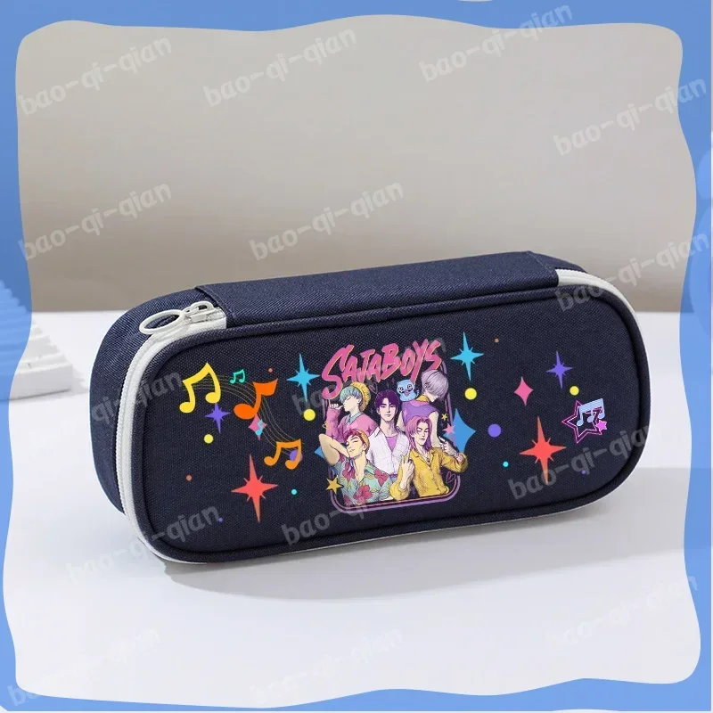 kpop Demon Hunters Oxford Cloth Student Pencil Box Lumi Mila Hunter Multi-layer Pencil Bag Pink Blue Black Whit