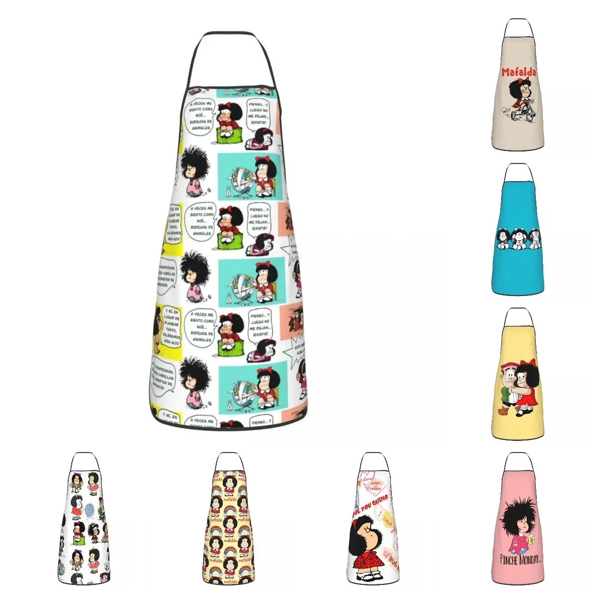 Custom Bib Manga Quino Mafalda Aprons for Men Women Unisex Adult Chef Kitchen Cooking Kawaii Cartoon Tablier Cuisine Painting