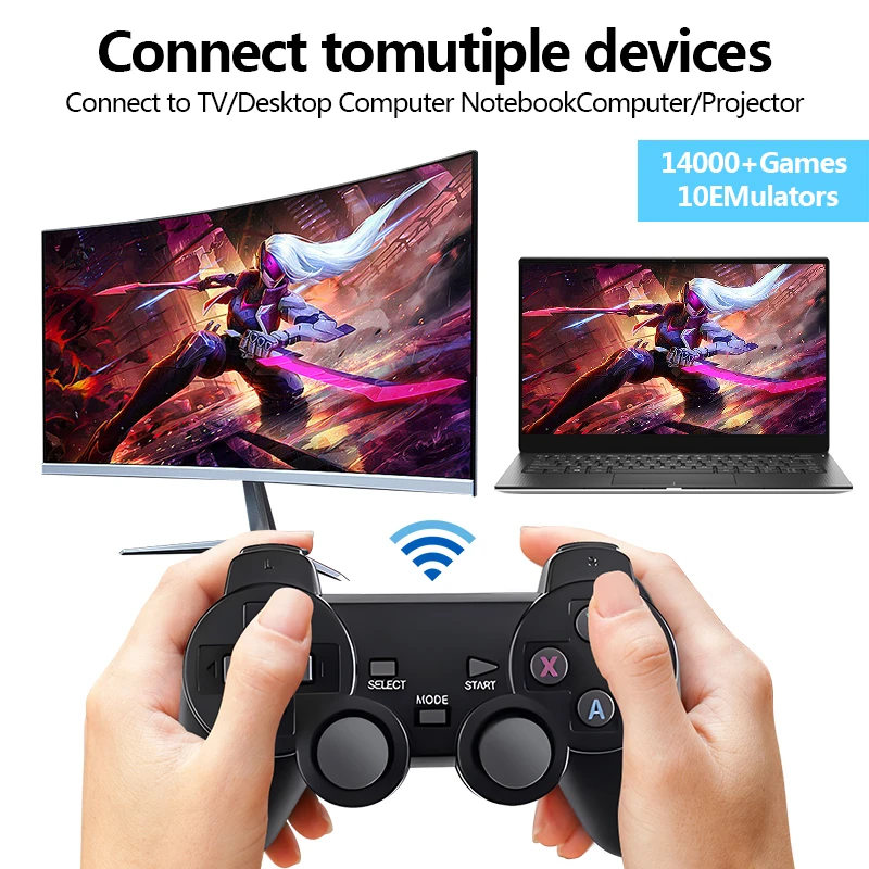 Wireless Controller 14000+ Retro Video Game Console 4K 64G Retro Handheld Game Player Game Stick for TV PS1 Kid Xmas Gift