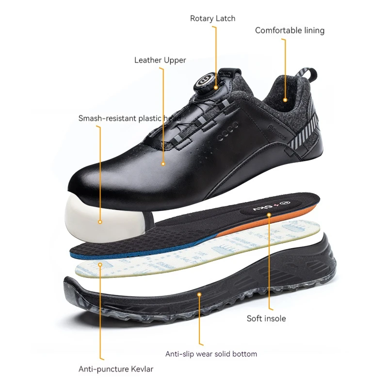 Rotating Button Men Shoes Security Work Boots Sneakers Steel Toe Shoes Puncture-Proof Anti-smash Sport Safety Shoes Protective