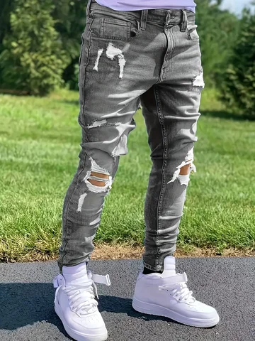Men's Slim Fit Stretch Denim Jeans with Rips Casual Comfortable Trousers for Daily Wear
