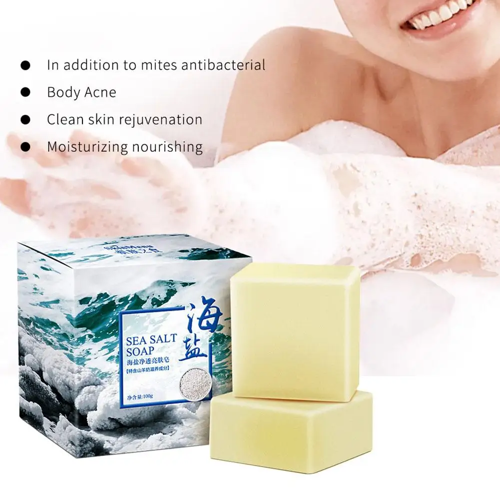 100g di sapone al sale marino rimozione acaro Acne Cleansing Natural Goat Control viso idratante cura sapone al latte zolfo olio per il lavaggio del viso J7Z7