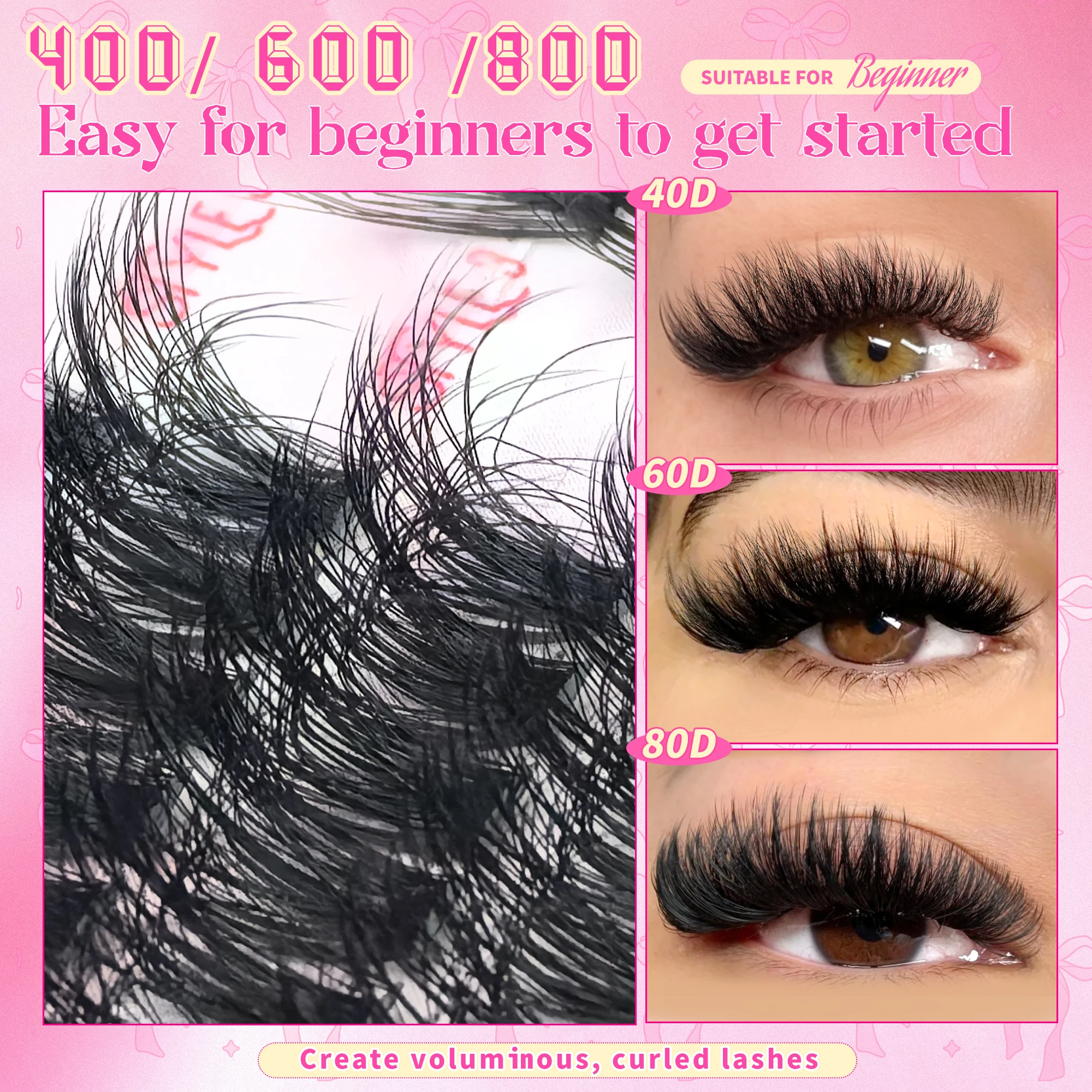 300PCS/40D60D80D Gemengde stijlen 9-16 Gemengde lengtes D opgeklopt vakantie wimpers set, geschikt voor podium, feest, festival enzovoort.